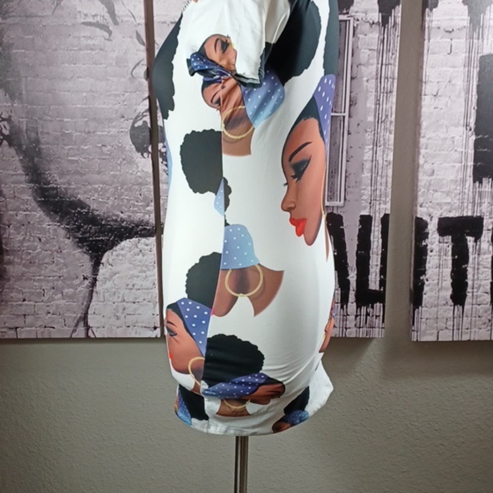 Black Woman Blue Wrap & Hoops Tshirt Dress/ Top - Picture 3 of 5